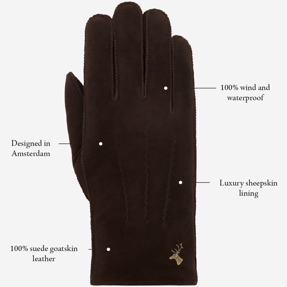 Matthew (brown) - suede goatskin leather gloves with luxurious sheep fur lining - Schwartz & von Halen - UK - 13