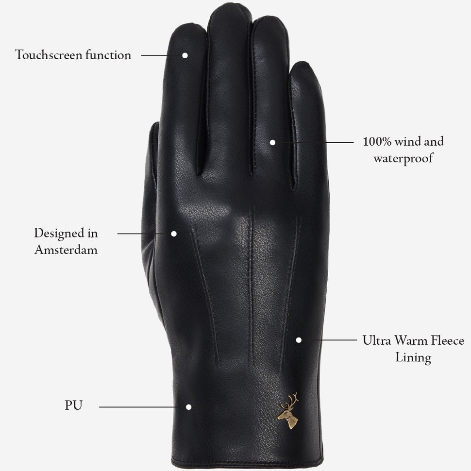 Musk - vegan leather gloves with fleece lining & touchscreen feature - Schwartz & von Halen - UK - 12