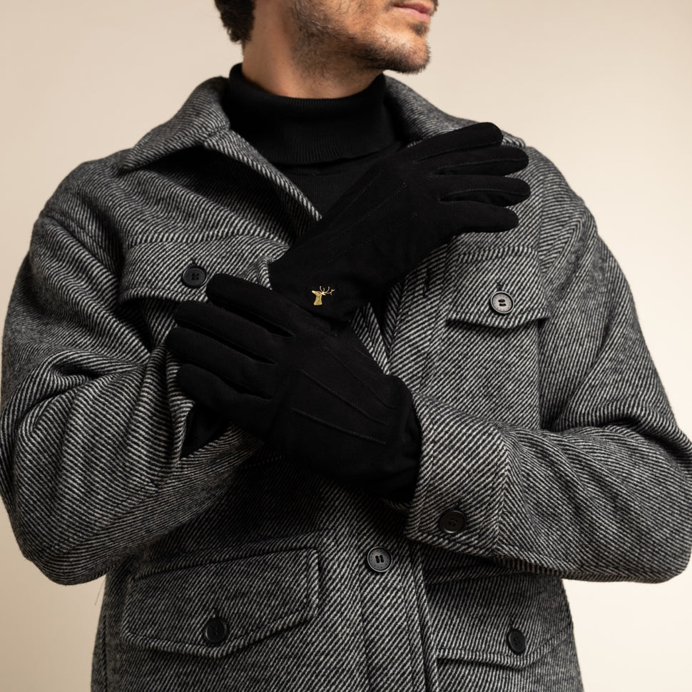 Rex (black) - suede goatskin leather gloves with luxurious wool/cashmere lining - Schwartz & von Halen - UK - 8