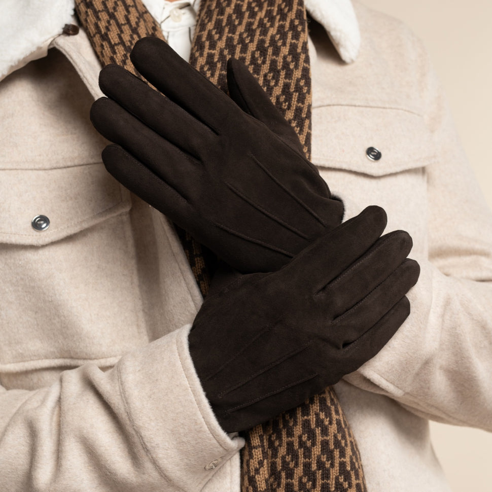 Rex (brown) - suede goatskin leather gloves with luxurious wool/cashmere lining - Schwartz & von Halen - UK - 9
