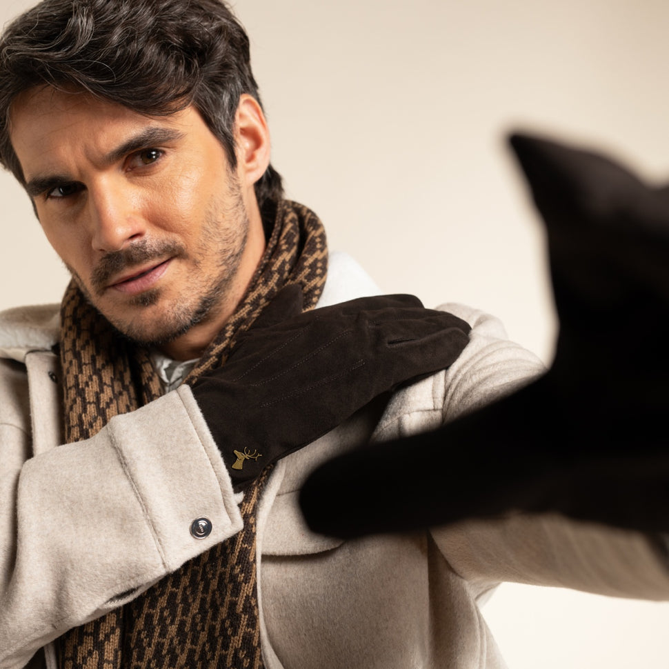 Rex (brown) - suede goatskin leather gloves with luxurious wool/cashmere lining - Schwartz & von Halen - UK -  10