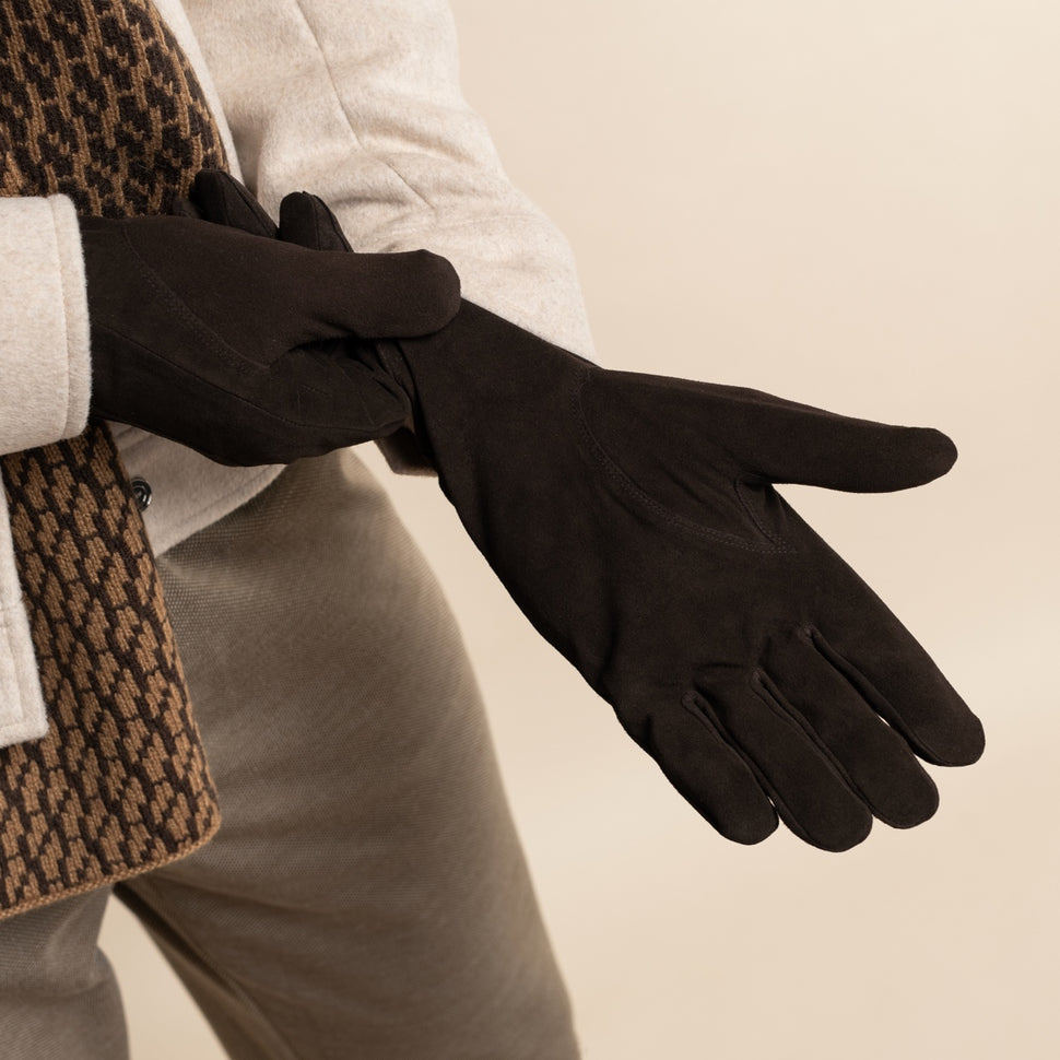Rex (brown) - suede goatskin leather gloves with luxurious wool/cashmere lining - Schwartz & von Halen - UK - 12