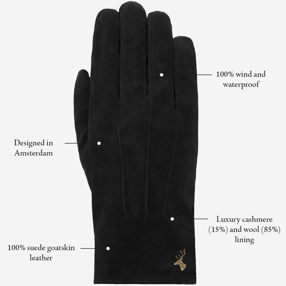 Rex (black) - suede goatskin leather gloves with luxurious wool/cashmere lining - Schwartz & von Halen - UK - 11