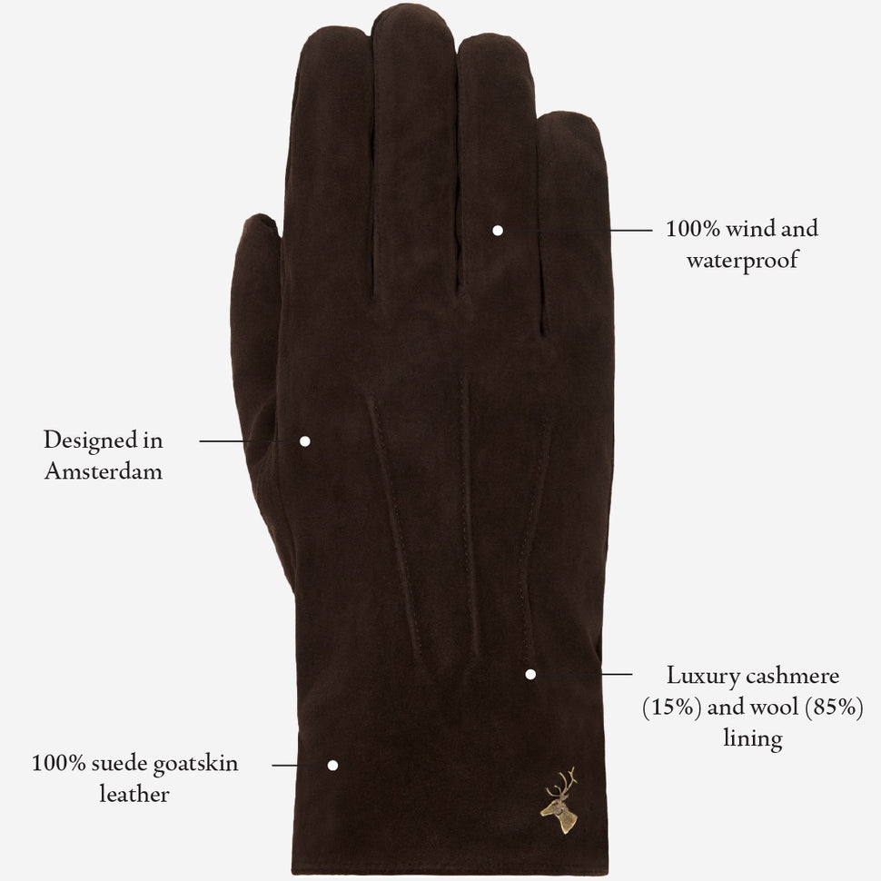 Rex (brown) - suede goatskin leather gloves with luxurious wool/cashmere lining - Schwartz & von Halen - UK - 13