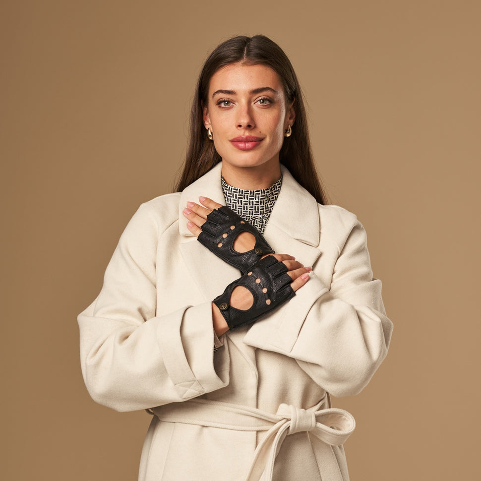 Robyn (black) – luxurious fingerless driving gloves made of American deerskin leather - Schwartz & von Halen - UK - 3