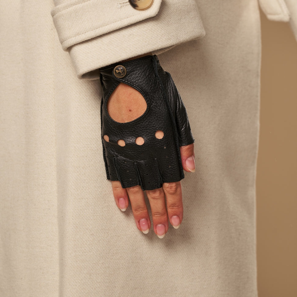 Robyn (black) – luxurious fingerless driving gloves made of American deerskin leather - Schwartz & von Halen - UK - 6