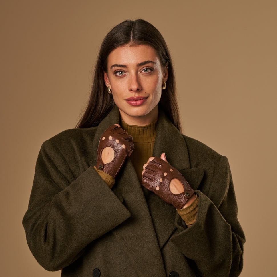Robyn (brown) – luxurious fingerless driving gloves made of American deerskin leather - Schwartz & von Halen - UK - 6
