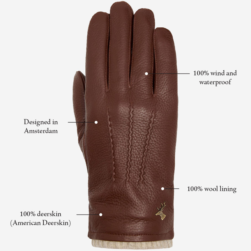 Columbus (brown) – luxurious deerskin (American deerskin) leather gloves with warm wool lining - Schwartz & von Halen - UK - 11