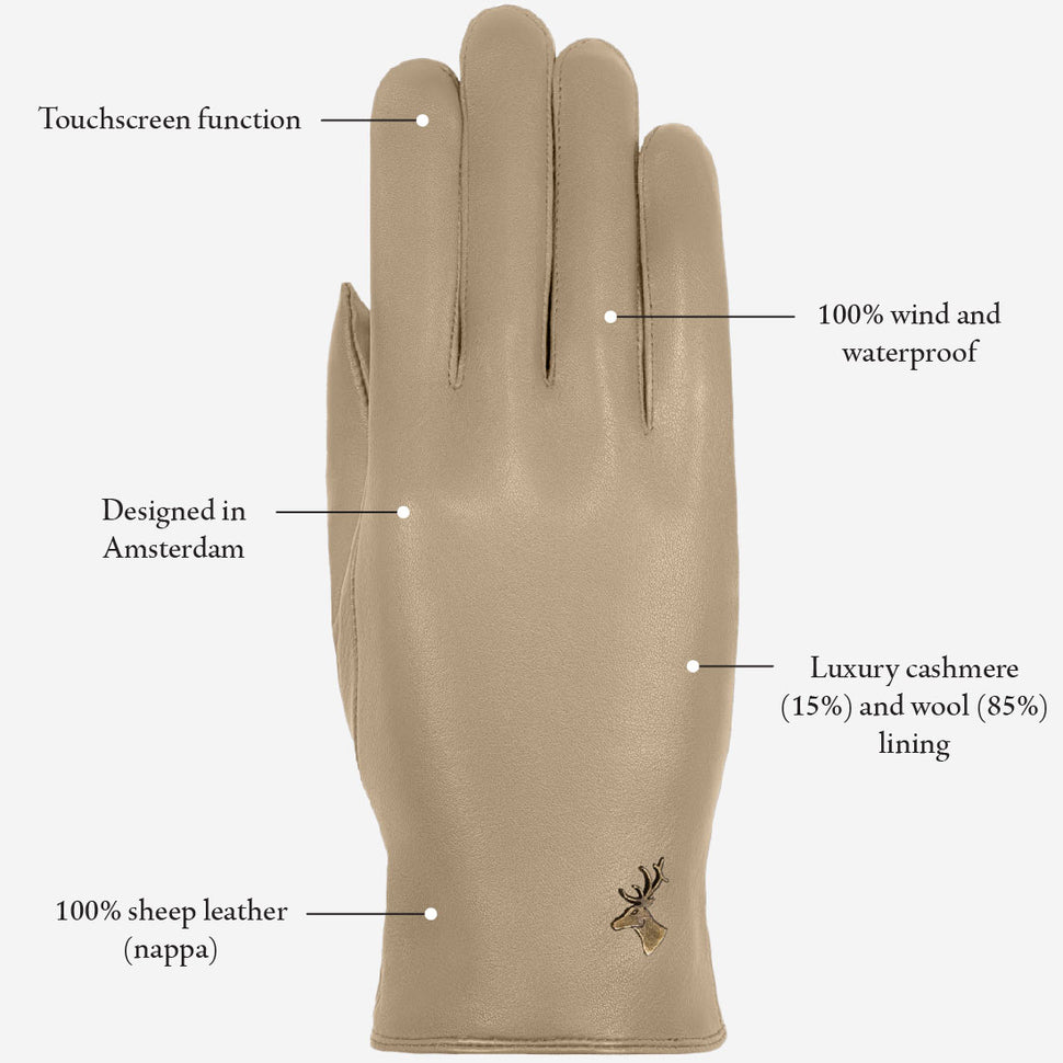 Ivy (beige) – sheepskin leather gloves with wool/cashmere lining & touchscreen feature - Schwartz & von Halen - UK - 11