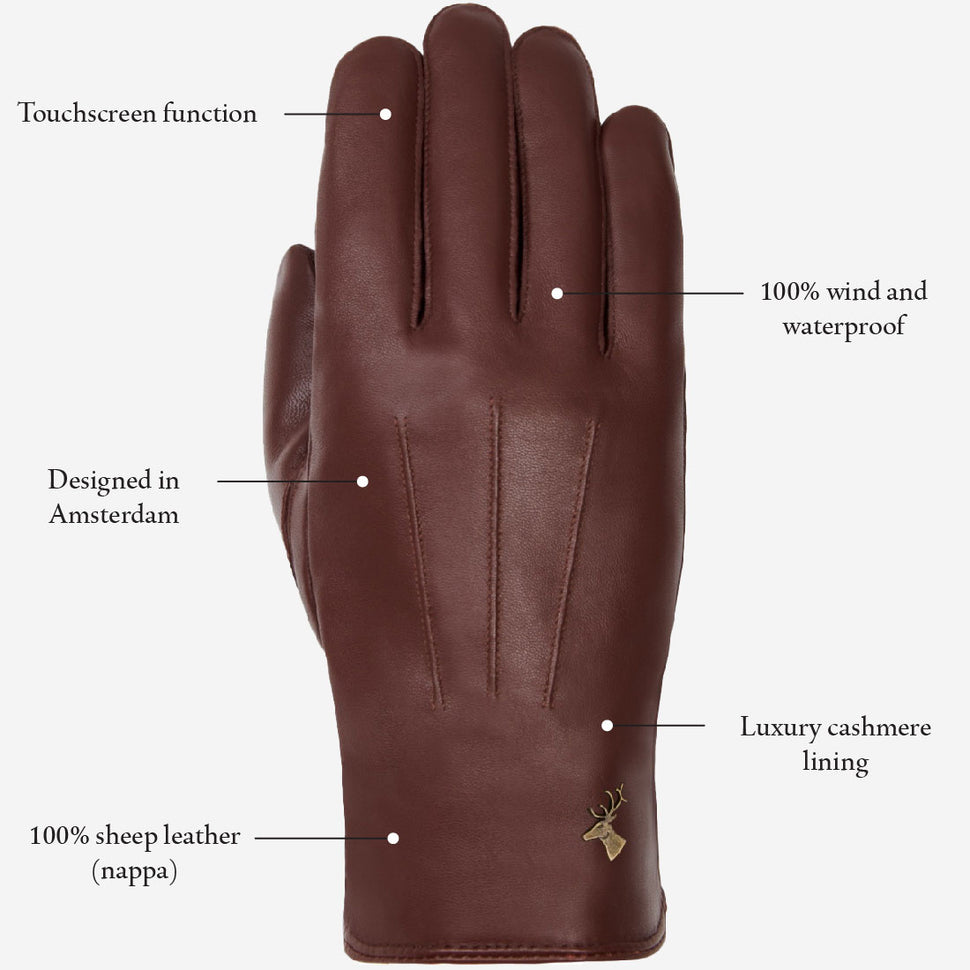 James (brown) - classic sheepskin leather gloves with luxurious cashmere lining & touchscreen feature - Schwartz & von Halen - UK - 9