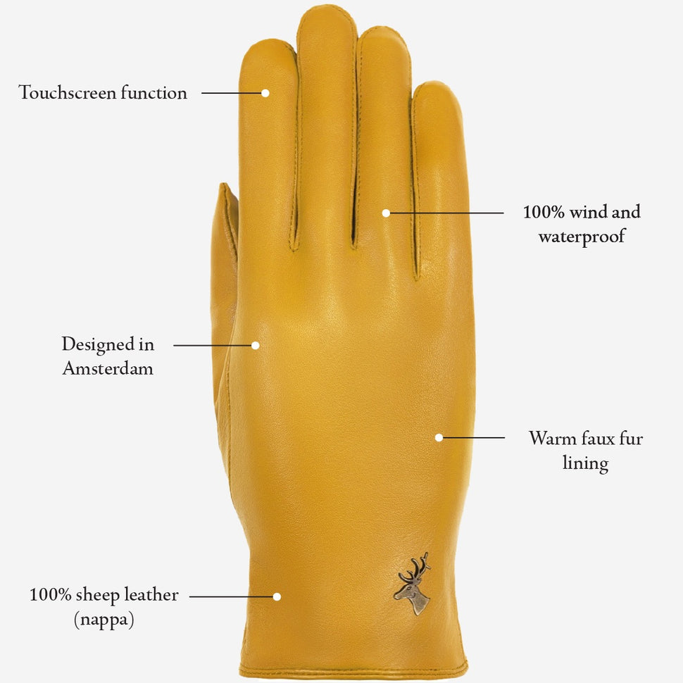 Ivy (yellow) - sheepskin leather gloves with wool/cashmere lining & touchscreen feature - Schwartz & von Halen - UK - 10