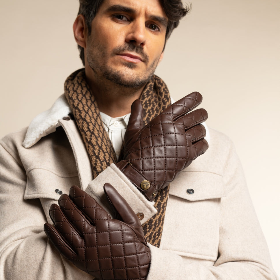 Smith (brown) - sheepskin leather gloves with snap closure & touchscreen feature - Schwartz & von Halen - UK - 5