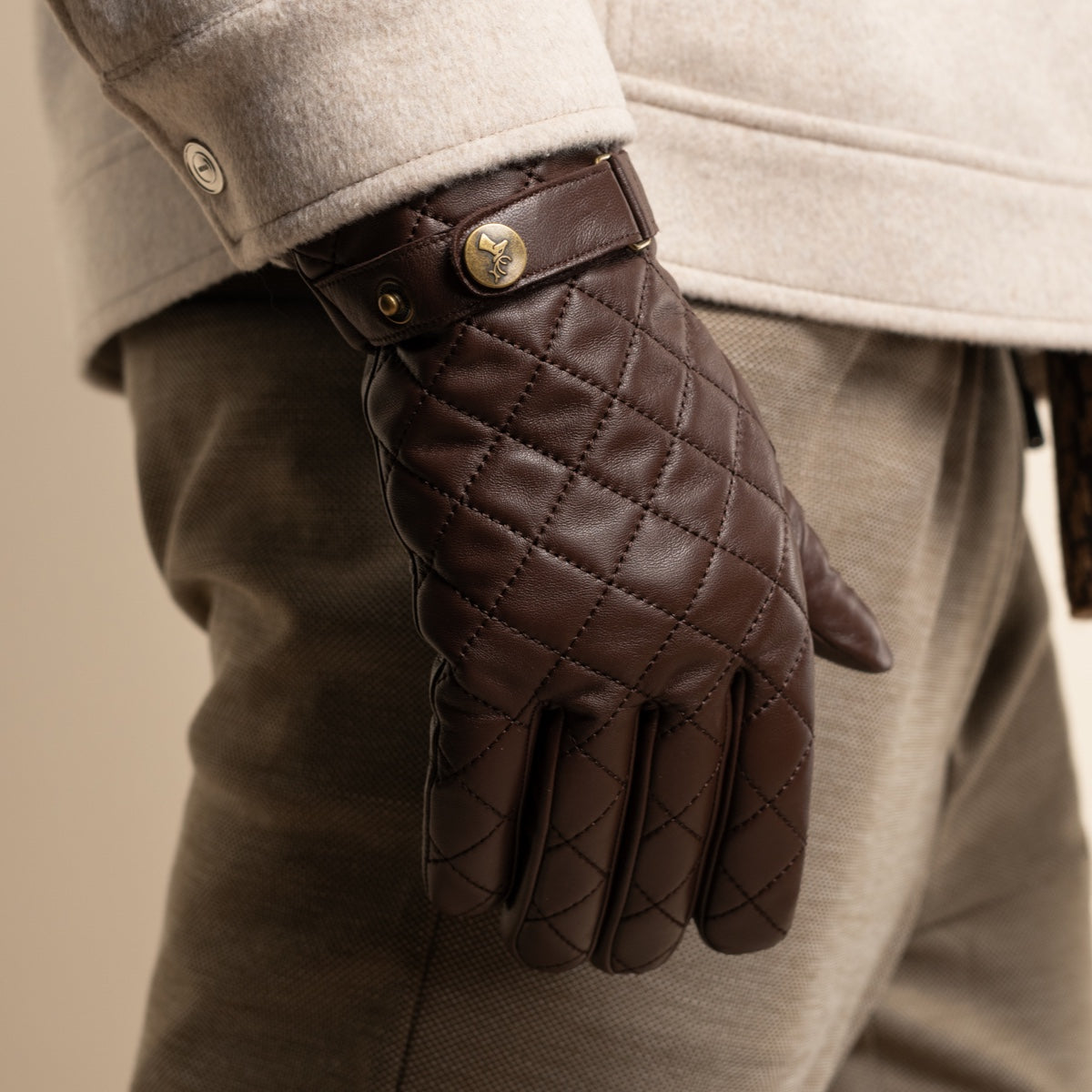 Smith (brown) - sheepskin leather gloves with snap closure & touchscreen feature - Schwartz & von Halen - UK - 8