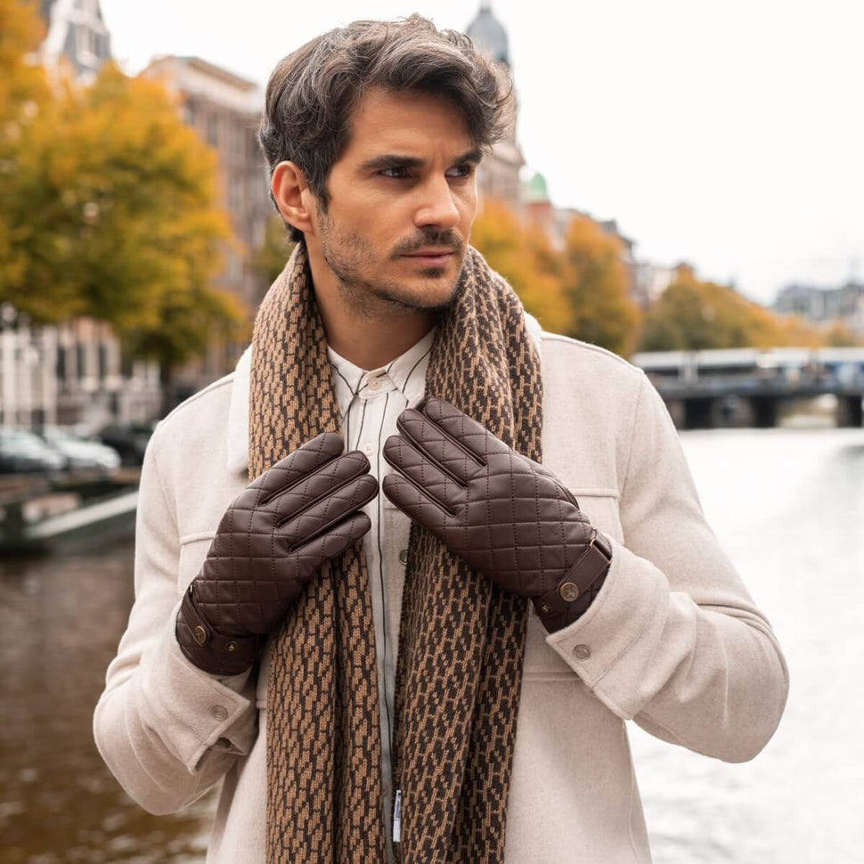 Smith (brown) - sheepskin leather gloves with snap closure & touchscreen feature - Schwartz & von Halen - UK - 7