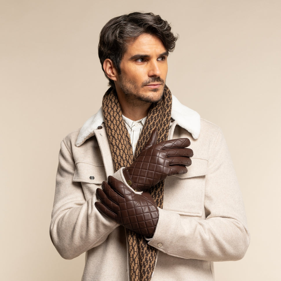 Smith (brown) - sheepskin leather gloves with snap closure & touchscreen feature - Schwartz & von Halen - UK - 9