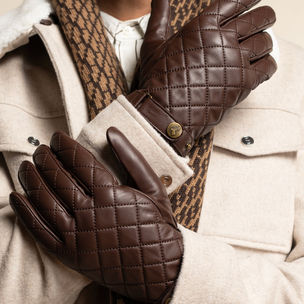 Smith (brown) - sheepskin leather gloves with snap closure & touchscreen feature - Schwartz & von Halen - UK -  11
