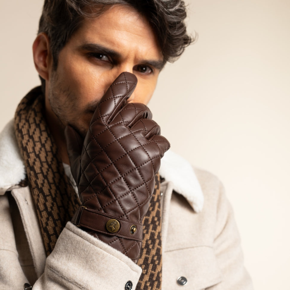 Smith (brown) - sheepskin leather gloves with snap closure & touchscreen feature - Schwartz & von Halen - UK - 13