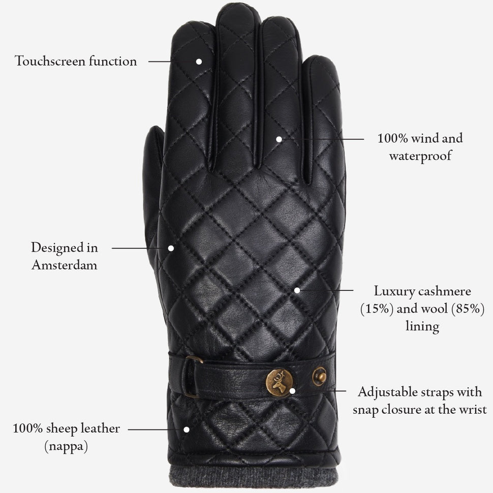 Smith (black) - sheepskin leather gloves with snap closure & touchscreen feature - Schwartz & von Halen - UK - 10