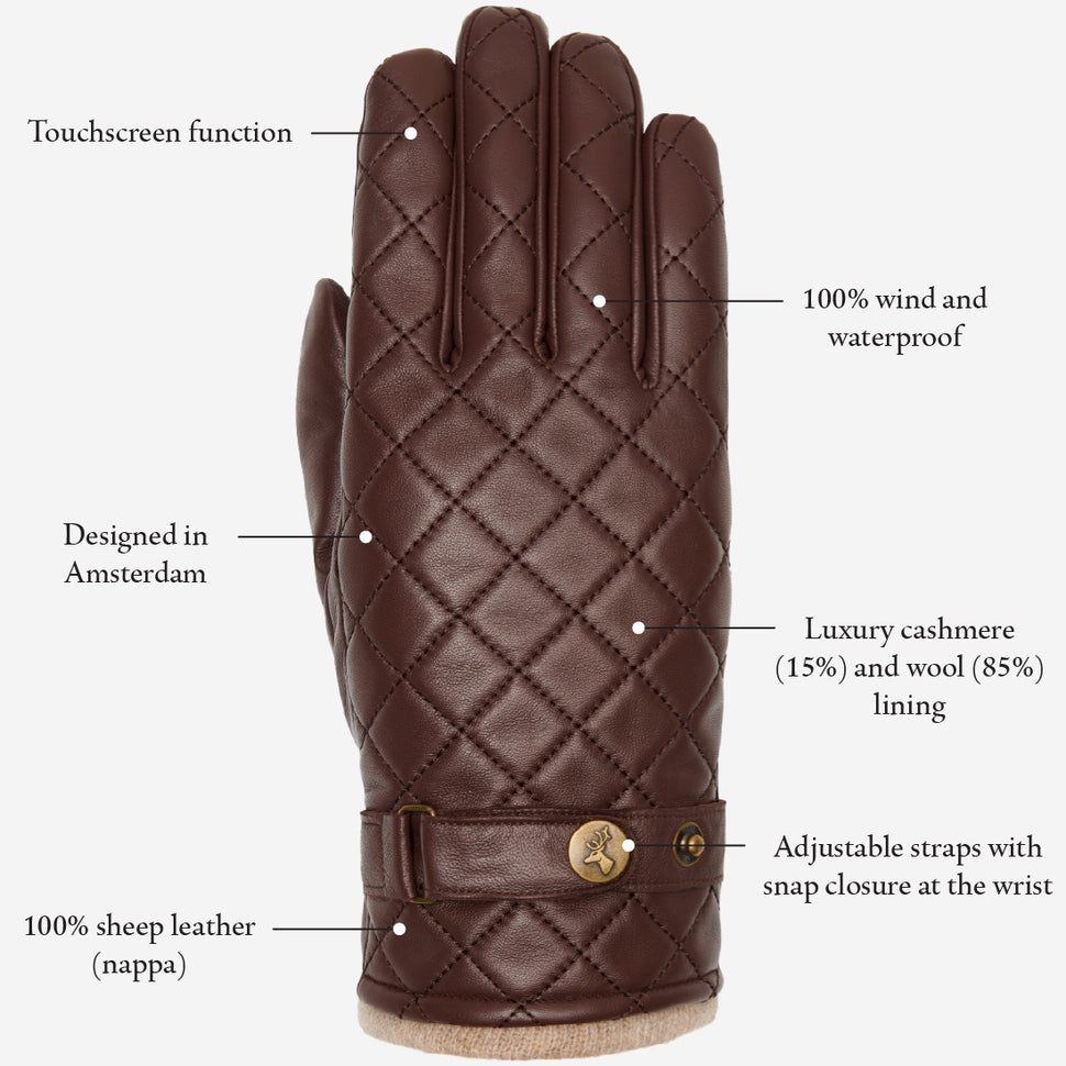 Smith (brown) - sheepskin leather gloves with snap closure & touchscreen feature - Schwartz & von Halen - UK - 16