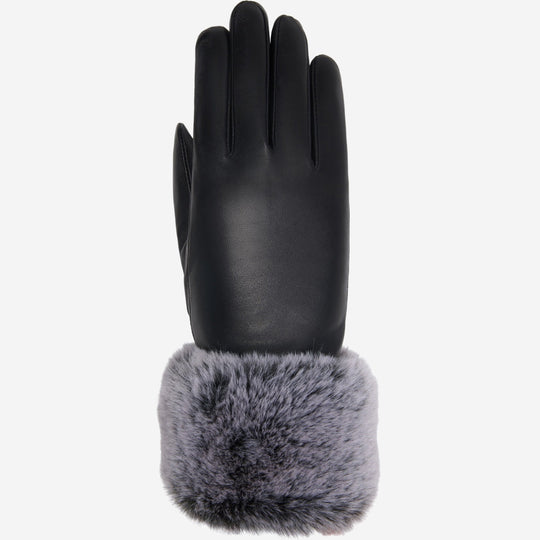 Vera (black) – Luxurious leather gloves with faux fur at the wrist & touchscreen feature