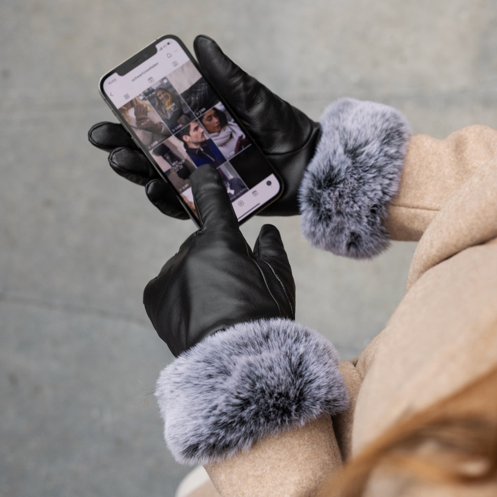 Vera – luxurious leather gloves with faux fur at the wrist & touchscreen feature - Schwartz & von Halen - UK - 5