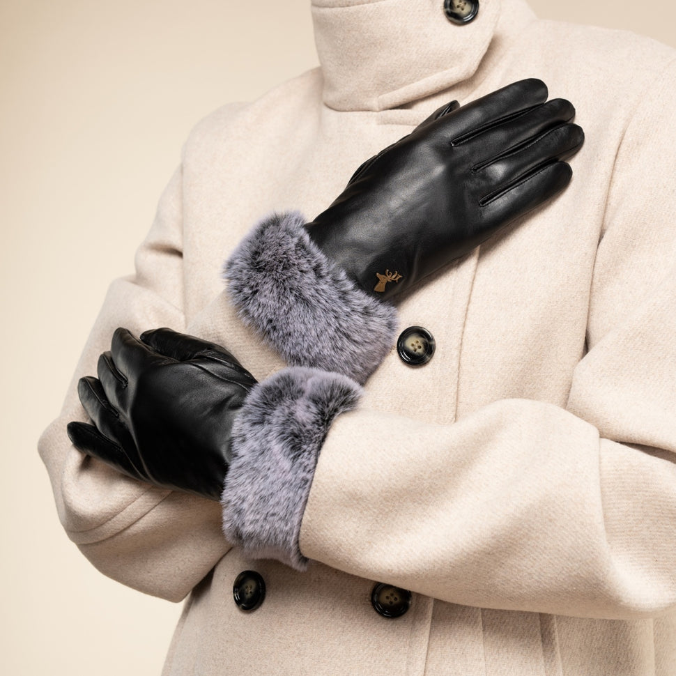 Vera – luxurious leather gloves with faux fur at the wrist & touchscreen feature - Schwartz & von Halen - UK -  7