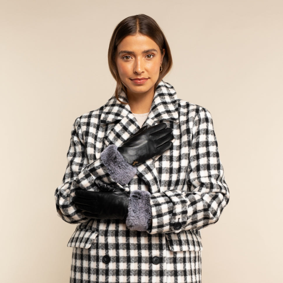 Vera – luxurious leather gloves with faux fur at the wrist & touchscreen feature - Schwartz & von Halen - UK - 8