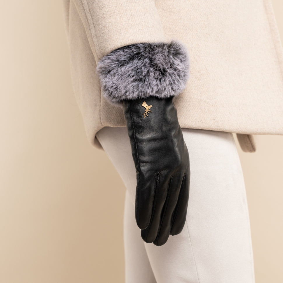Vera – luxurious leather gloves with faux fur at the wrist & touchscreen feature - Schwartz & von Halen - UK - 10