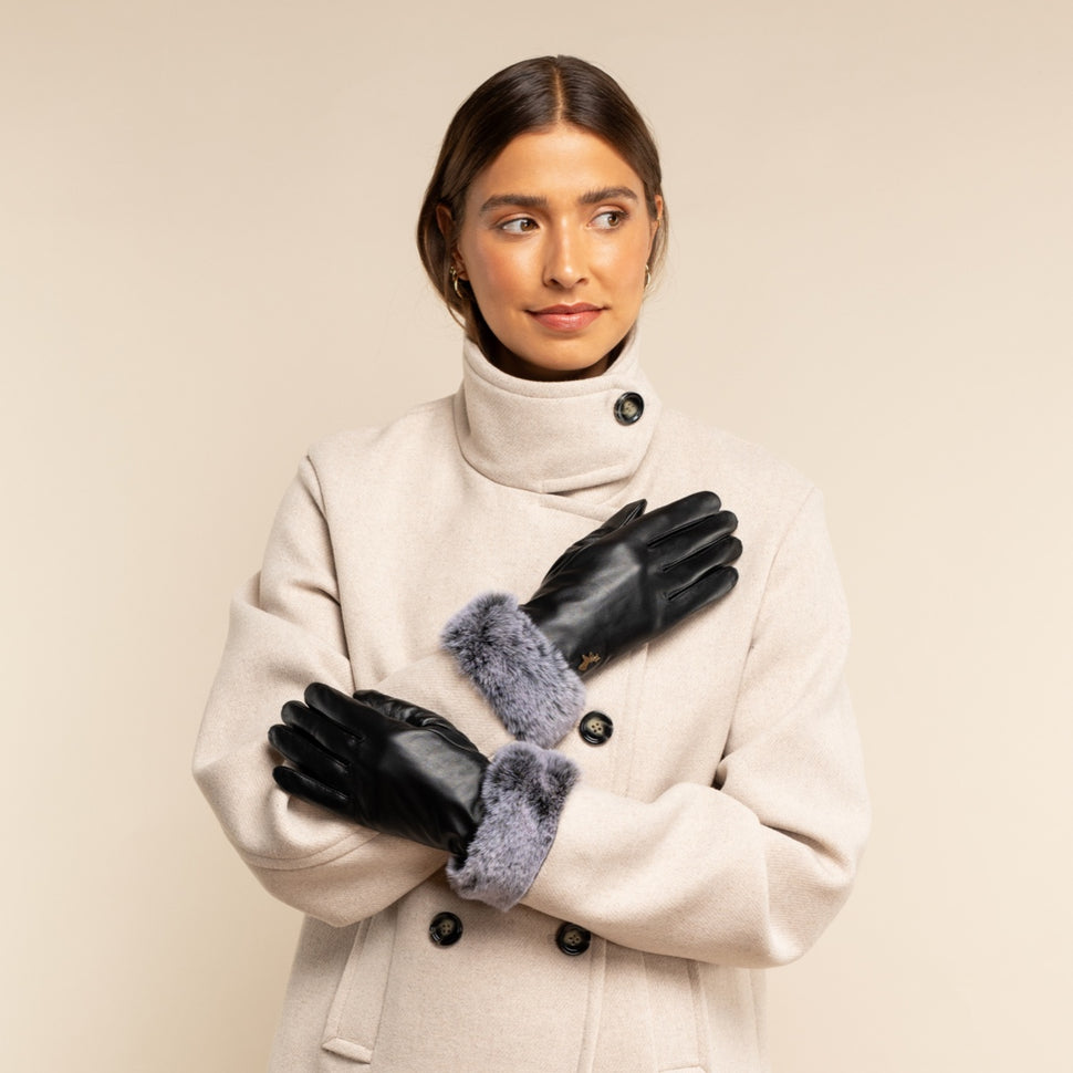 Vera – luxurious leather gloves with faux fur at the wrist & touchscreen feature - Schwartz & von Halen - UK - 11