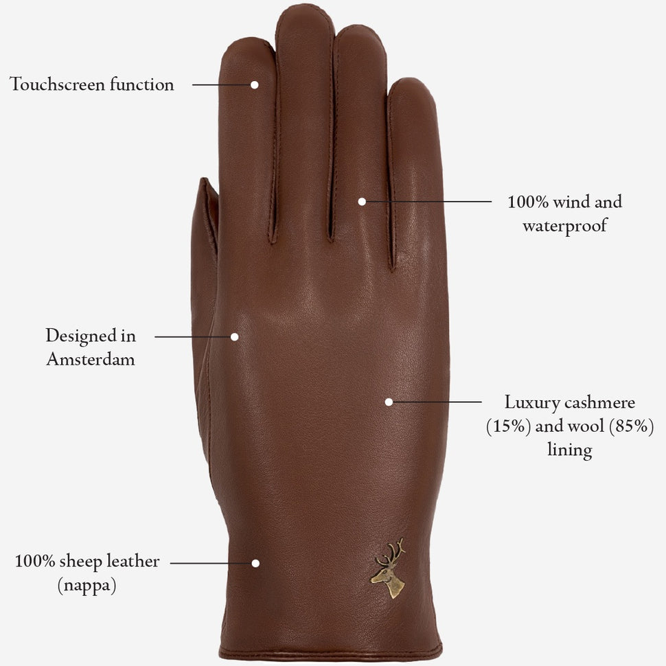Ivy (cognac) - sheepskin leather gloves with wool/cashmere lining & touchscreen feature - Schwartz & von Halen - UK - 10