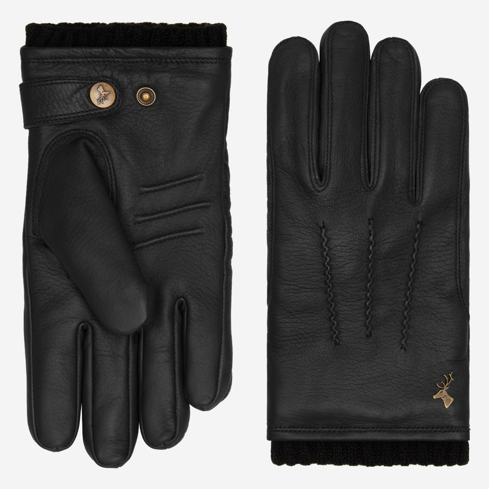 William (black) - goatskin leather gloves with warm fleece lining and press-stud - Schwartz & von Halen - UK - 2