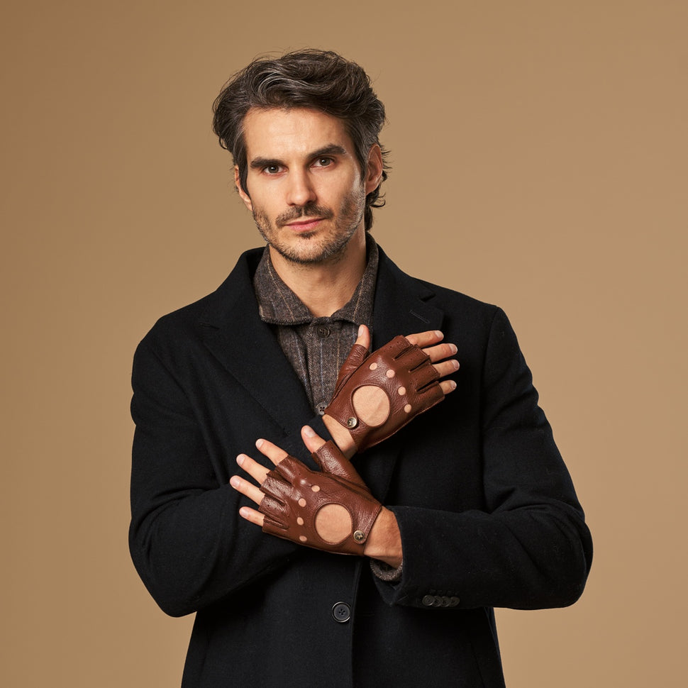 Zane (brown) – luxurious fingerless driving gloves made of American deerskin leather - Schwartz & von Halen - UK - 3