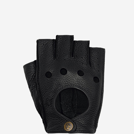 Robyn (black) – Luxurious fingerless driving gloves made of American deerskin leather