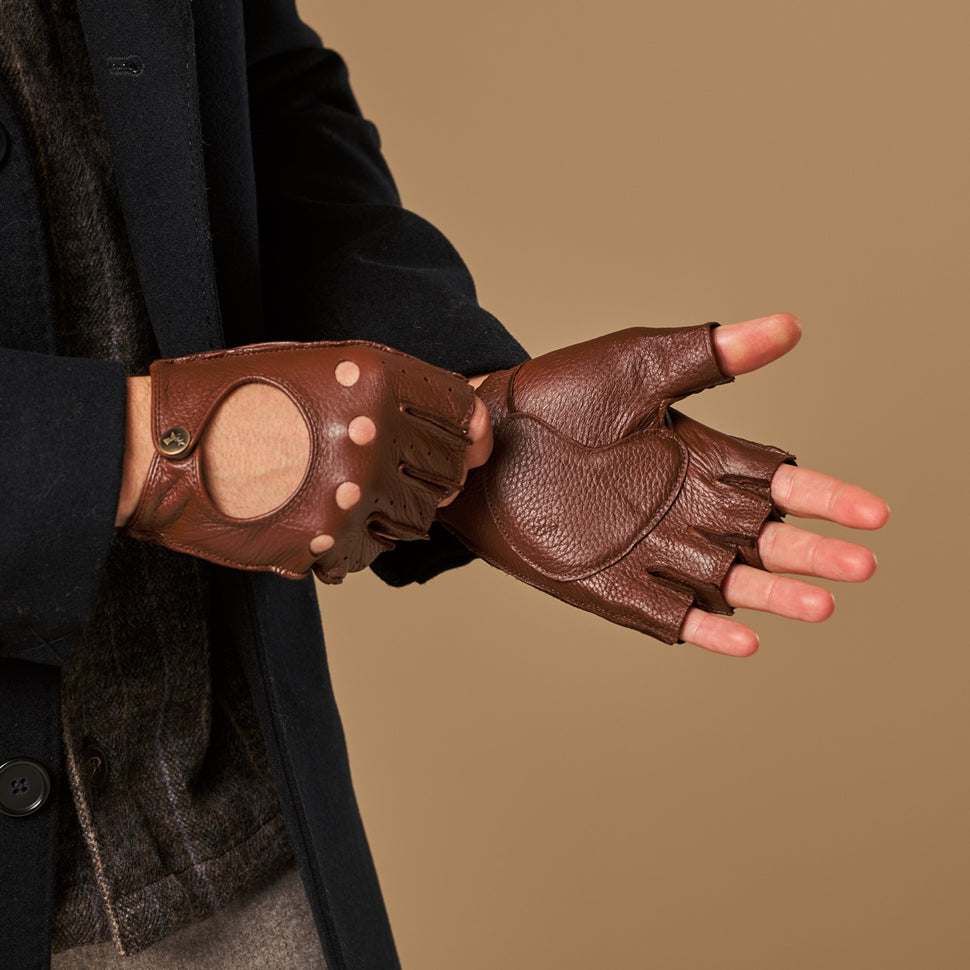 Zane (brown) – luxurious fingerless driving gloves made of American deerskin leather - Schwartz & von Halen - UK - 4
