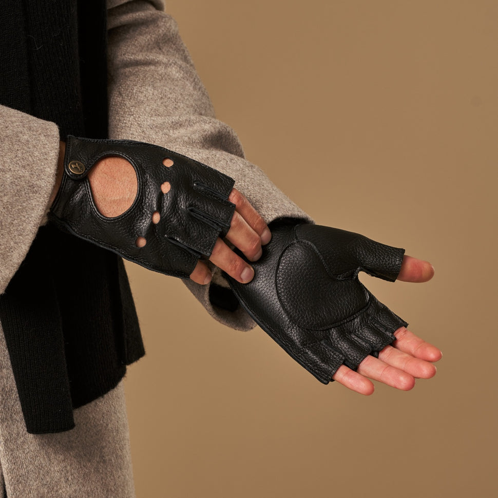 Zane (black) – luxurious fingerless driving gloves made of American deerskin leather - Schwartz & von Halen - UK - 4