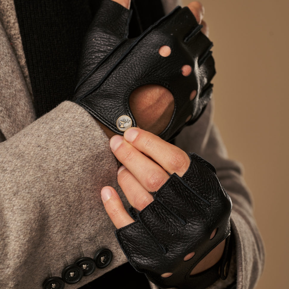 Zane (black) – luxurious fingerless driving gloves made of American deerskin leather - Schwartz & von Halen - UK - 6