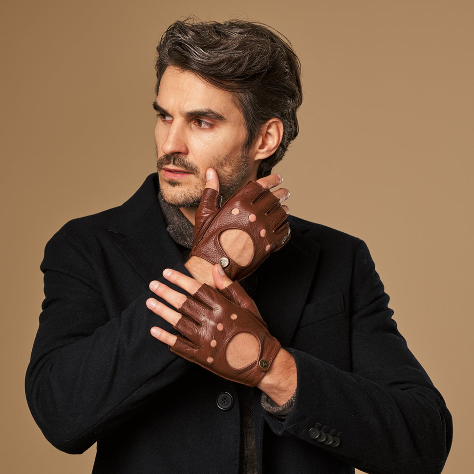 Zane (brown) – luxurious fingerless driving gloves made of American deerskin leather - Schwartz & von Halen - UK - 6