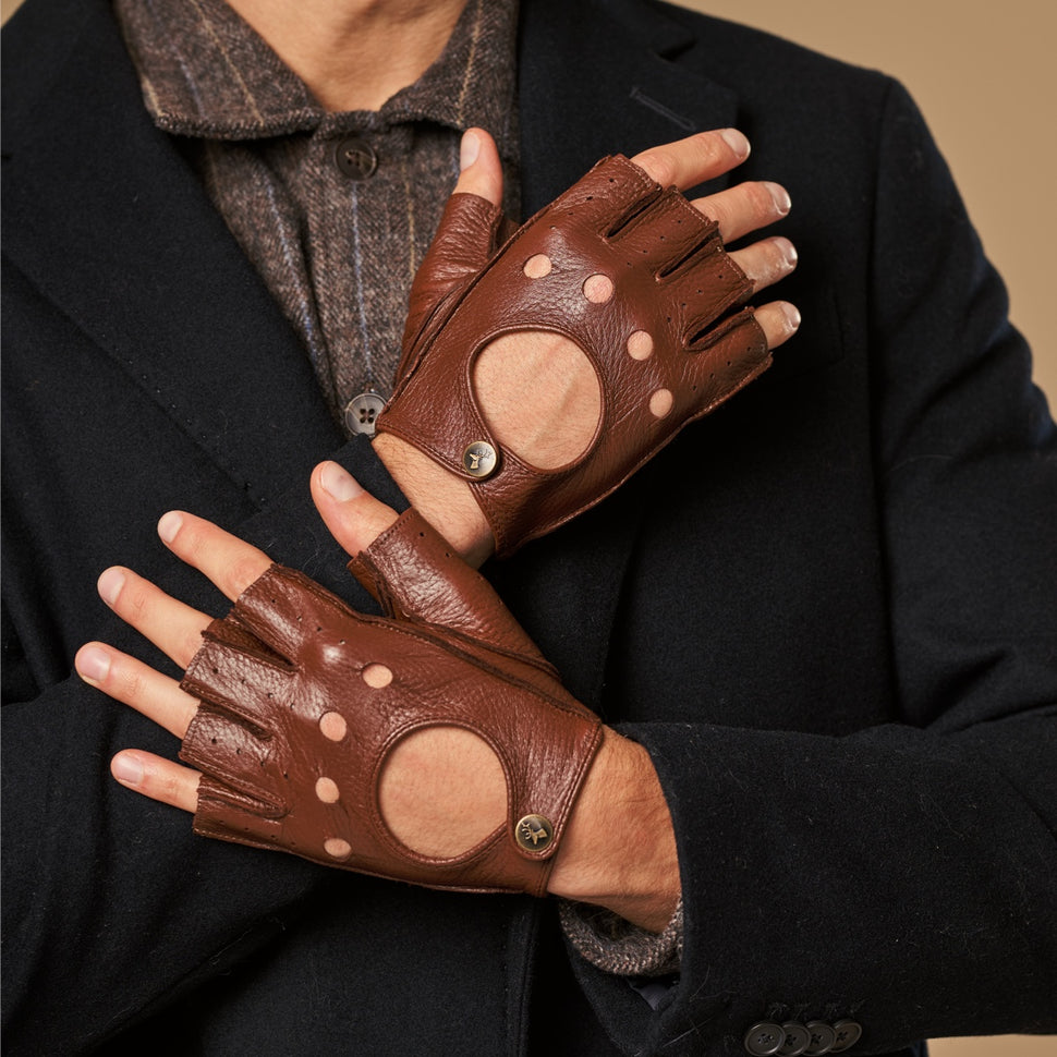 Zane (brown) – luxurious fingerless driving gloves made of American deerskin leather - Schwartz & von Halen - UK - 7