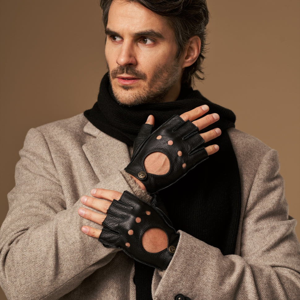 Zane (black) – luxurious fingerless driving gloves made of American deerskin leather - Schwartz & von Halen - UK - 8