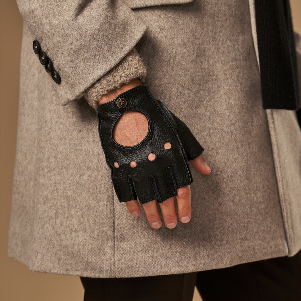 Zane (black) – luxurious fingerless driving gloves made of American deerskin leather - Schwartz & von Halen - UK - 9