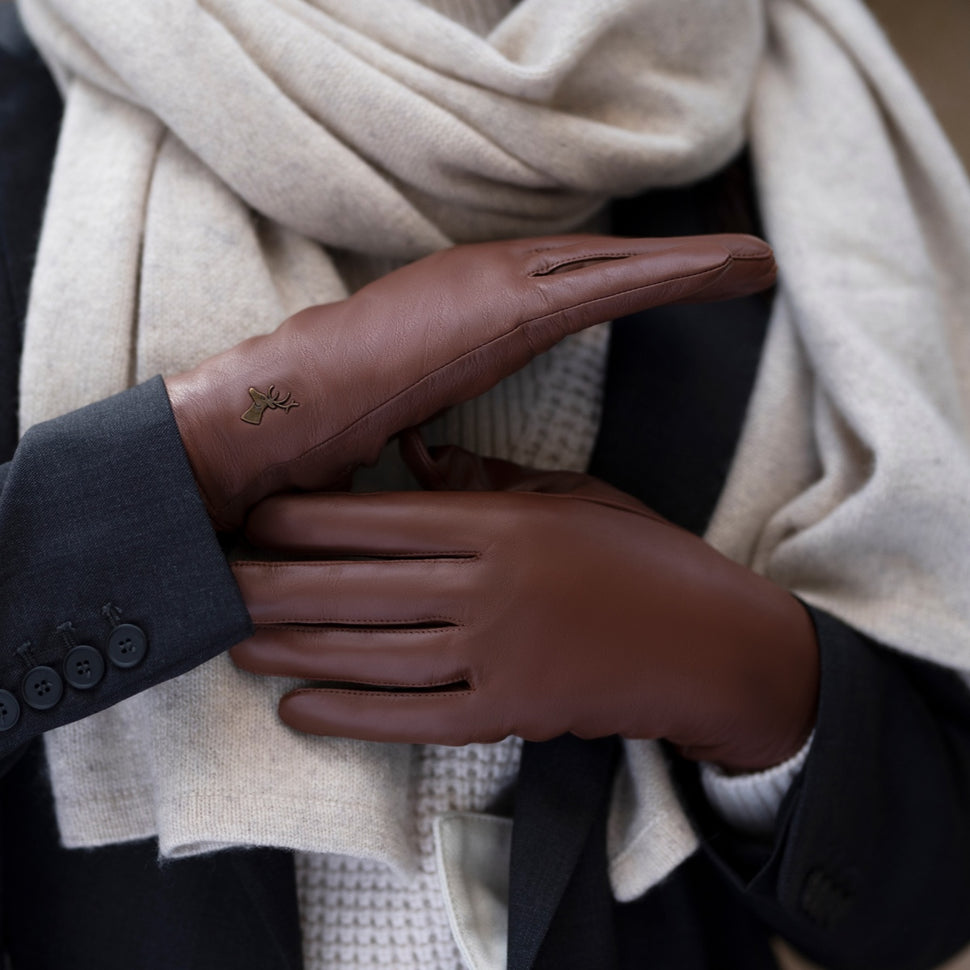Ivy (brown) - sheepskin leather gloves with wool/cashmere lining & touchscreen feature - Schwartz & von Halen - UK - 6
