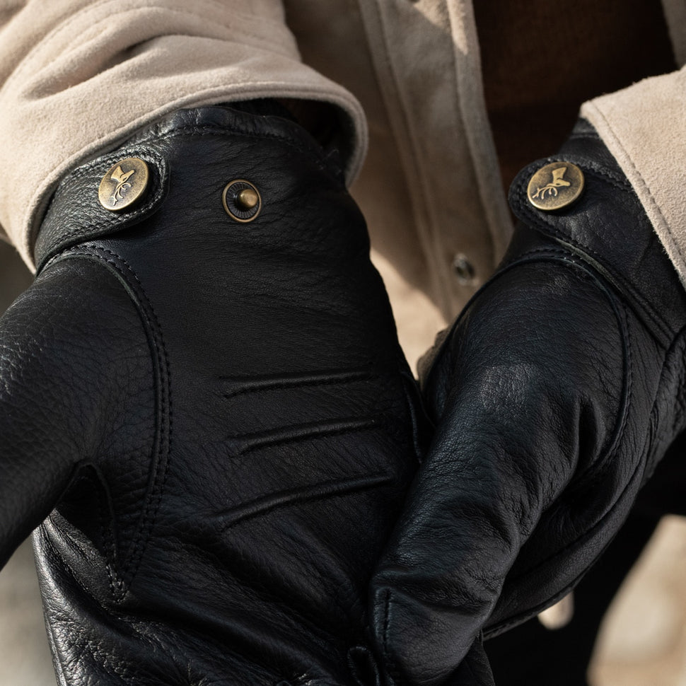 William (black) - goatskin leather gloves with warm fleece lining and press-stud - Schwartz & von Halen - UK - 6