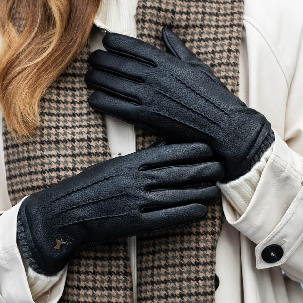 Emily (black) – deerskin (American deerskin) leather gloves with warm wool lining - Schwartz & von Halen - UK - 7