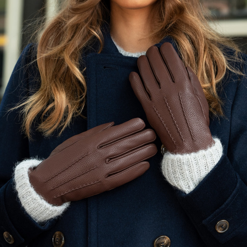 Emily (brown) – deerskin (American deerskin) leather gloves with warm wool lining - Schwartz & von Halen - UK - 6