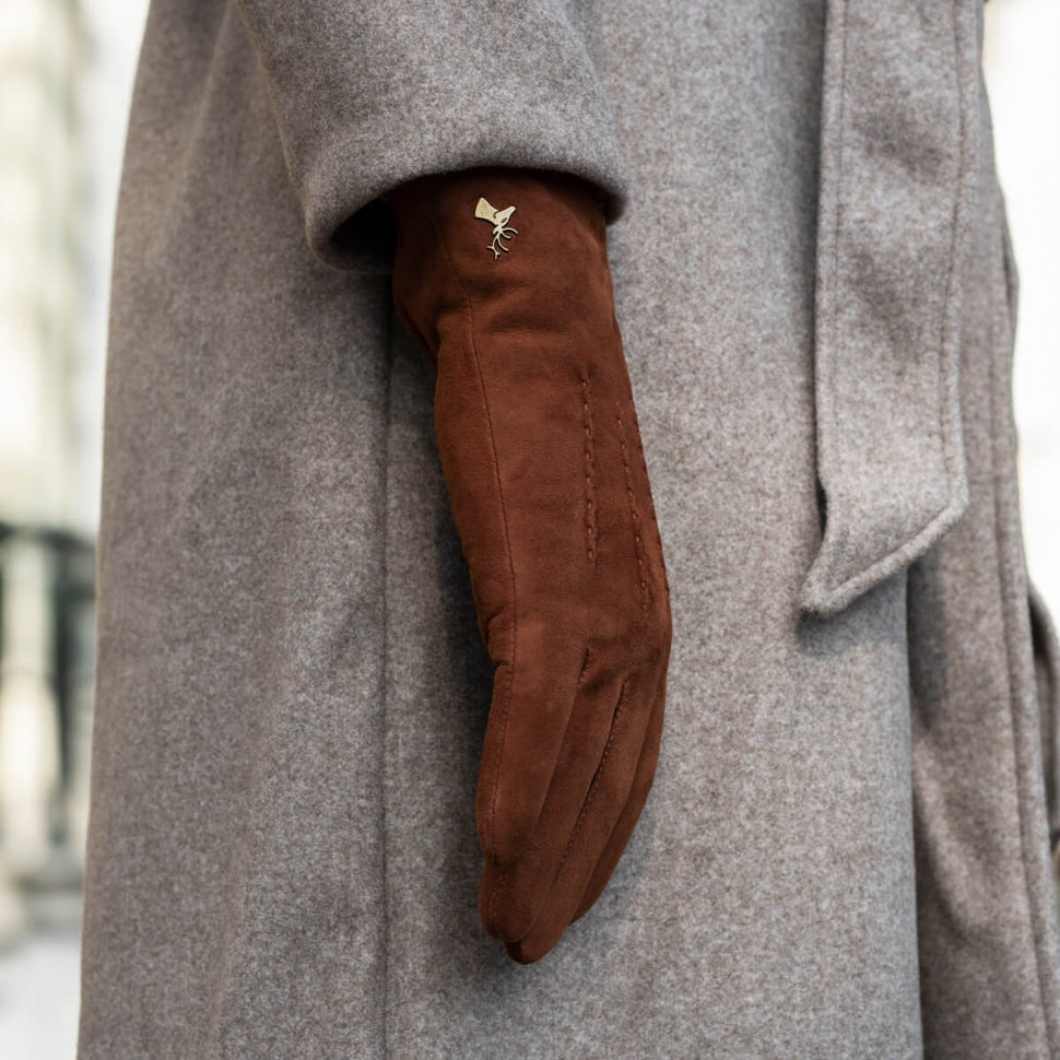 Elizabeth (brown) - suede leather gloves with warm faux fur lining - Schwartz & von Halen - UK - 6