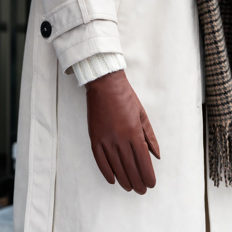 Ivy (cognac) - sheepskin leather gloves with wool/cashmere lining & touchscreen feature - Schwartz & von Halen - UK - 7