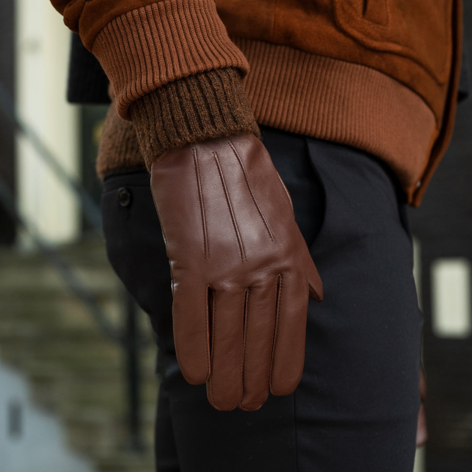 James (brown) - classic sheepskin leather gloves with luxurious cashmere lining & touchscreen feature - Schwartz & von Halen - UK - 8
