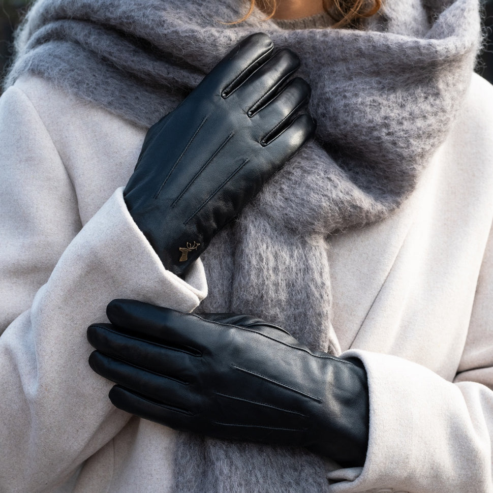 Lily (black) - sheepskin leather gloves with warm fleece lining & touchscreen feature - Schwartz & von Halen - UK - 7