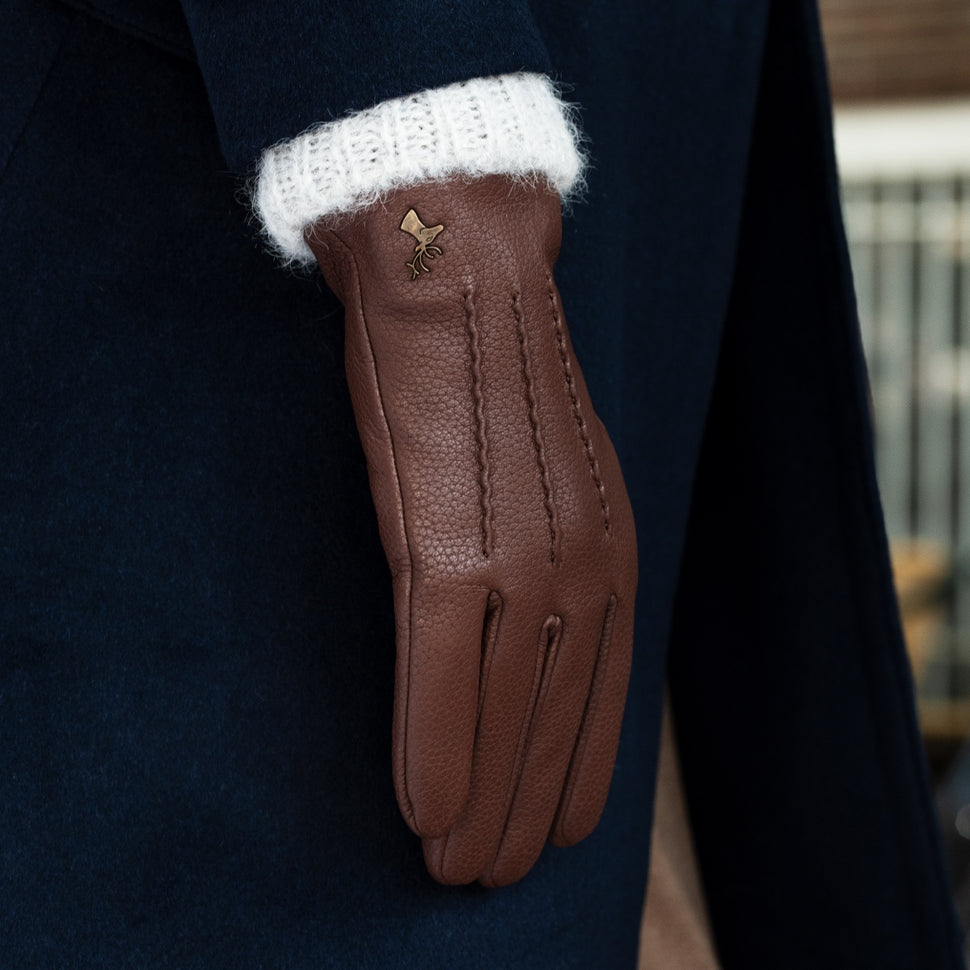 Emily (brown) – deerskin (American deerskin) leather gloves with warm wool lining - Schwartz & von Halen - UK - 7