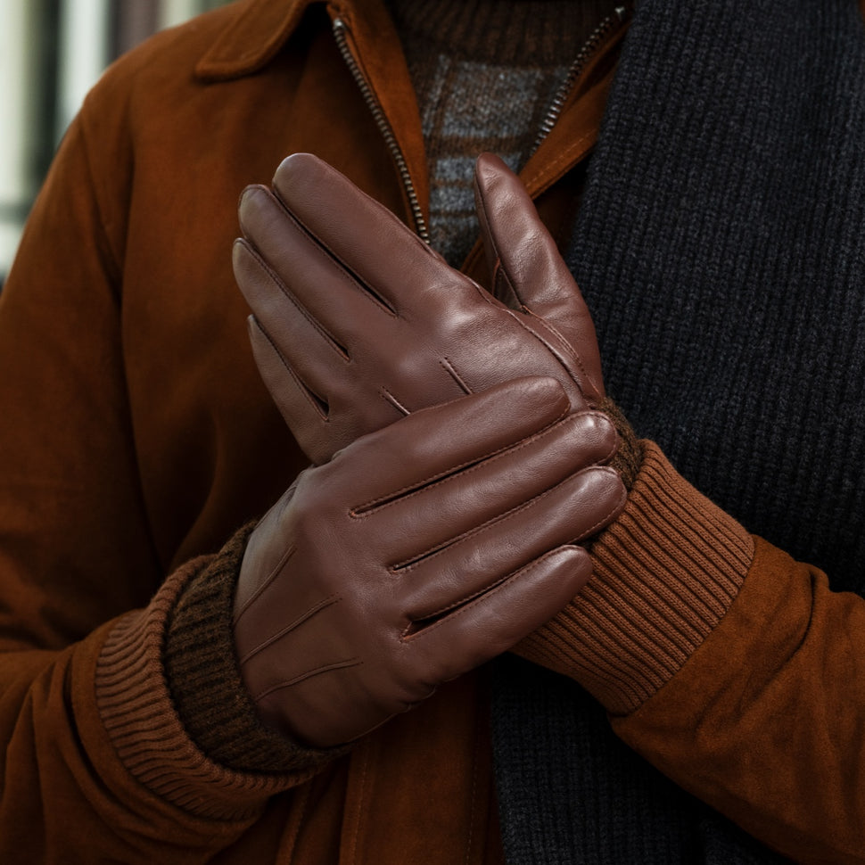 James (brown) - classic sheepskin leather gloves with luxurious cashmere lining & touchscreen feature - Schwartz & von Halen - UK - 6